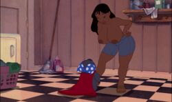 alien big_breasts black_hair breasts dark-skinned_female dark_skin disney edit female huge_breasts human legs lilo_and_stitch lipstick long_hair male nani_pelekai nipples poivoit screenshot screenshot_edit stitch teeth topless