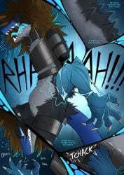 5_fingers anthro blue_body blue_internal blue_skin blue_tail blue_tongue bodily_fluids bondage bondage bound brown_hair circe_(pankallisti) claws collar comic countershading female fingers fur grey_body grey_fur hair hi_res mammal missing_arm murid murine panel_skew pankallisti partial_transformation rat rodent saliva saliva_on_face solo spiked_collar spikes tail tears teeth teeth_showing tongue transformation