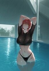 1girls ai_generated black_panties black_shirt chainsaw_man makima_(chainsaw_man) panties red_hair shirt shirt_and_panties solo wet_clothes zloimakak