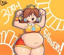 1girls belly_fetish big_belly big_breasts breasts chubby chubby_female crown daisykitty96 fat fat_belly female mario_(series) princess_daisy sideboob solo thick_thighs thighs