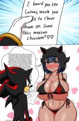 anthro big_breasts bikini blue_hair breasts brown_eyes calcia dark-skinned_female dark_skin horny_face horny_female huge_breasts i_just_love_latinas_sonic shadow_the_hedgehog short_hair shortstack sonic_(series) soulkibble thicc thick_thighs