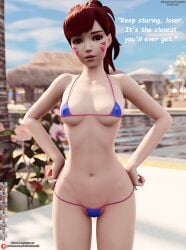 3d 3d_(artwork) belly bikini brat breasts d.va darkbahamuth medium_breasts micro_bikini overwatch petite pinup pool teenage_girl teenager tummy young younger_female