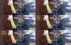 <3_eyes 2017 alley anthro back_alley balls claws clothed clothing comic cum cum_string cumshot dialogue disney duke_weaselton duo ejaculation english_text erection eye_roll female fur handjob heart humanoid_penis judy_hopps lagomorph male mammal mrponeswildride mustelid open_mouth orgasm outside penis purple_eyes rabbit sex simple_background smile speech_bubble standing straight text zootopia