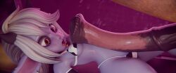 1girls 3d absurdly_large_cock biggreen colored_skin cow_horns cow_print cow_print_bikini female female_focus horsecock hucow purple_skin tagme yordle