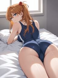 1girls ai_generated asuka_langley_sohryu bed laying_down laying_on_bed looking_at_viewer solo