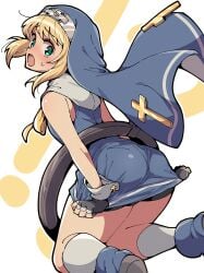 1boy am ambiguous_gender androgynous ass ass_focus back_view blonde_hair blue_clothing bridget femboy femboy_focus guilty_gear itsuka_neru male male_focus male_only surprised trap