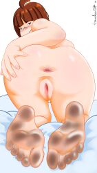 1girls anus ass ass_focus ass_grab barefoot blush brown_hair dirty_feet dirty_soles doggy_style feet female foot_fetish foot_focus looking_at_viewer looking_back looking_back_at_viewer pussy sibi_(sibi_artist) simple_background smile soles tardan07 vagina