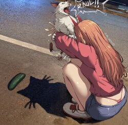 1girl 1girls animal artist_name artist_signature ass big_ass big_butt bird's-eye_view blue_shorts breasts brown_hair cat cat_shadow_puppet_(meme) chainsaw_man commentary crouching crouching_female cucumber curvaceous curvy curvy_female curvy_figure demon demon_girl demon_horns exposed_panties exposed_thong exposed_underwear feline female female_focus female_only hi_res high-angle_view high_resolution highres holding holding_animal horns jacket jk_arts07 large_ass large_breasts light-skinned_female light_skin long_hair mappa meme meme_reference meowy_(chainsaw_man) orange_hair outdoors panties panties_exposed pink_panties pink_sweater pink_thong pink_underwear pose posing power_(chainsaw_man) red_horns reference road shadow shadow_puppet shoes shorts sideboob solo solo_female solo_focus squatting street sweater tagme thick_thighs thighs thong thong_exposed twitter_username underwear underwear_exposed viewed_from_above voluptuous voluptuous_female whale_tail whale_tail_(clothing) white_shoes