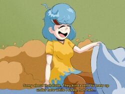 1girls bedroom blue_hair dutch_oven english_text fart fart_cloud fart_everywhere fart_fetish farts hotbox modestpal smile talking_to_another
