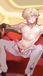 abs aventurine_(honkai:_star_rail) big_balls big_penis erection gloves half_naked honkai:_star_rail male_only nude nude_male penis seductive shirtless_male sweat