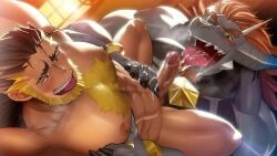 2boys abs absol_(dkqthf) after_fellatio after_oral after_orgasm after_sex another_eidos_of_dragon_vein_r anthro anthro_on_human armpit_hair armpits arms_up bara beard beefy biceps big_areola big_breasts big_penis blonde_hair blue_eyeshadow blurry_background blush bracelet breast_bigger_than_head breasts broad_shoulders brown_eyes brown_hair censored censored_penis chest_hair chest_tuft clawed_fingers claws completely_nude cross_scar cum cum_from_mouth cum_in_mouth cum_inside cum_on_fingers cum_on_hand cum_on_penis cum_on_stomach cum_on_tongue daddy dilf dragon_horns dragon_humanoid duo dust_particles dutch_angle erection eyebrow_scar forked_eyebrows frown furry gay goatee grabbing_breasts grey_body grey_horn hand_on_stomach hi_res holding_penis horn huge_breasts huge_nipples human humanoid hunk lantern long_hair looking_at_another looking_pleasured lying lying_on_back male male/male male_breasts male_only manly maou_abusorun mature_male mosaic_censoring multicolored_hair muscles muscular muscular_arms muscular_legs muscular_male muscular_thighs nakadashi navel one_eye_closed oppai pecs pull_out quadriceps red_eyes scar scar_on_face semen sideburns six_pack spread_legs steam steamy_breath sweat sweatdrop thick_eyebrows thick_neck thick_penis tongue_out tough_guy triceps two_tone_hair yaoi yellow_sclera