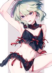 1boy androgynous blush bob_cut bra crossdressing femboy lio_fotia looking_at_viewer male panties promare short_hair solo tongue_out twink