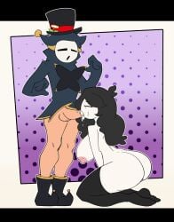 1boy1girl 2025 anti_groove big_ass big_breasts breasts cum cum_in_mouth ecolialust female jaiden_animations jaidens_mom male mask nipples oral penis simple_background youtuber