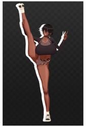 3d 3d_(artwork) 3d_render big_breasts big_thighs breasts gym_clothes koikatsu soggyfrog stretching tan_body tan_skin