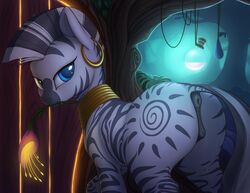 2017 anatomically_correct anatomically_correct_pussy anus ass cutie_mark ear_piercing equine female feral friendship_is_magic hair hi_res looking_at_viewer mammal my_little_pony piercing pussy shydale solo zebra zecora_(mlp)