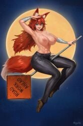 abs animal_ears breasts breasts_out female female female_only moon muscular rgate topless