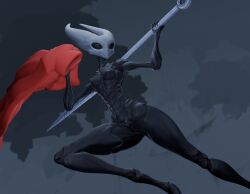 1girls 3d background black_body black_eyes blender breasts chitin clitoris cloak completely_nude completely_nude_female female female_only forest hips hollow_knight hornet_(hollow_knight) horns hourglass_figure in_air insectoid labia long_legs lorded natural_armor nipples no_mouth no_underwear nude ornate_armor pussy red_clothing segmented_body slim slim_waist small_breasts spear tall_female team_cherry thick_thighs thighs tree vulva weapon white_head