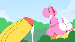 3boys anal anal_sex animated anthro anthro_on_anthro ass ass_focus big_ass big_penis bodily_fluids butt_jiggle cumming femboy from_behind from_behind_position gay gay_sex jiggle jiggling_ass komdog komponi leaking_cum mario_(series) massive_ass penetrating penetration pink_yoshi yoshi