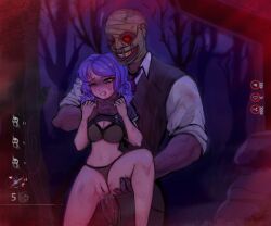 1boy 1girls 2d anal anal_sex blood_stain bra choking dbd dead_by_daylight doctor female feng_min forced forced_anal forest hetero jeffa_pegas male night panties raped standing_sex the_doctor_(dead_by_daylight) veins wounded