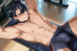 ai_generated bara cola222_ gay genshin_impact male male_focus male_only muscular muscular_male wriothesley_(genshin_impact) yaoi