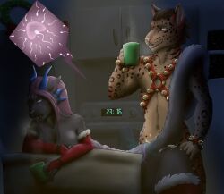 aggressive_fertilization ambiguous_penetration anthro anthro_on_taur armwear ass bell bell_harness black_spots blue_eyes blue_horn bodily_fluids breath brown_hair christmas clothing container cum cum_inside cum_on_butt cum_on_own_belly cup deza_(redtint) duo elbow_gloves english_text felid felid_taur female frostwyrm102 fur genital_fluids gloves hair handwear harness holidays horn impregnation jingle_bell jingle_bell_harness legwear leopard male male/female mammal mammal_taur markings night ovum pantherine pantherine_taur penetration purple_hair red_eyes red_harness scott_(redtint) sex sperm_cell spots spotted_body spotted_fur steam stockings tan_body tan_fur taur text time wreath