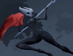 1girls 3d background black_body black_eyes blender breasts chitin clitoris cloak completely_nude completely_nude_female featureless_breasts female female_only forest hips hollow_knight hornet_(hollow_knight) horns hourglass_figure in_air insectoid labia labia_minora long_legs lorded natural_armor no_mouth no_underwear nude ornate_armor pussy red_clothing segmented_body slim slim_waist small_breasts spear tall_female team_cherry thick_thighs thighs tree vulva weapon white_head