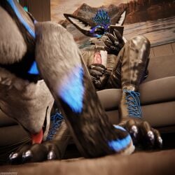 1:1 3d_(artwork) absurd_res animal_genitalia animal_penis anthro anthro_on_anthro balls biped black_body black_boots black_claws black_clothing black_footwear black_fur black_shoes blender_(artwork) blender_cycles blue_body blue_fur blue_penis boots bottomwear canid canine canine_genitalia canine_penis canis claws clothed clothing depth_of_field digital_media_(artwork) distracted dominant dragonplayer dragonplayer_(character) duo electronics erection eyewear feet fingers foot_fetish foot_play footwear fox fur furniture genitals glasses grey_body grey_fur hair hi_res hindpaw inside jacket jex jexouium kneeling kneeling_on_ground knot leather leather_bottomwear leather_clothing leather_jacket leather_pants leather_topwear licking licking_boots licking_shoe male male/male mammal multicolored_body nude on_ground on_sofa open_mouth orgasm pants pawpads paws penis phone reflection rexouium sex shoes sitting sitting_on_sofa slim slim_anthro slim_male slim_sub smile sofa submissive submissive_male tail teeth toe_claws toes tongue tongue_out topwear white_body white_fur xedthedead