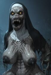 ai_generated black_nipples demon demon_girl lizzie_addams monster nightmare_fuel nightmare_waifu nipples nun nun's_habit nun_outfit undead undead_female valak