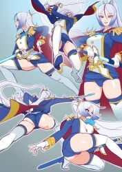 1girls ass blue_eyes butt captain_shalala female female_only grey_hair hirogaru_sky!_precure light-skinned_female light_skin muramura_hito ponytail precure pretty_cure sword thick_thighs thighs toei_animation