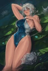female female female_only flower nipple_slip one-piece_swimsuit one_breast_out rgate swimsuit water