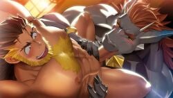 2boys abs absol_(dkqthf) another_eidos_of_dragon_vein_r anthro anthro_on_human armpit_hair armpits arms_up bara beard beefy biceps big_areola big_breasts big_penis blonde_hair blowjob blue_eyeshadow blurry_background blush bracelet breast_bigger_than_head breasts broad_shoulders brown_eyes brown_hair censored censored_penis cheek_bulge chest_hair chest_tuft clawed_fingers claws completely_nude cross_scar daddy dilf dragon_horns dragon_humanoid duo dust_particles dutch_angle erection eyebrow_scar fellatio forked_eyebrows frown furry gay grey_body grey_horn hand_on_stomach hand_on_waist hi_res holding_penis horn huge_breasts huge_nipples human humanoid hunk lantern long_hair looking_at_another looking_pleasured lying lying_on_back male male/male male_breasts male_only manly maou_abusorun mature_male mosaic_censoring multicolored_hair muscles muscular muscular_arms muscular_legs muscular_male muscular_thighs navel oppai oral oral_penetration oral_sex pecs quadriceps red_eyes scar scar_on_face sex sideburns six_pack spread_legs thick_eyebrows thick_neck thick_penis tongue_out tough_guy triceps two_tone_hair wide_eyed yaoi yellow_sclera