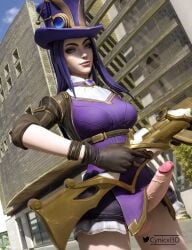 1futa 3d blue_hair caitlyn_kiramman cynicxl3d erection futanari gun hat league_of_legends penis penis_out rifle riot_games veiny_penis weapon