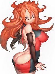 1girls android_21 android_21_(human) ass big_breasts black_nails breasts busty cleavage dat_ass dragon_ball dragon_ball_fighterz earrings female female_only fumio_(rsqkr) glasses gynoid hoop_earrings hourglass_figure large_breasts looking_at_viewer nail_polish no_sunglasses red_hair redhead solo virgin_killer_sweater voluptuous