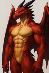 abs anthro athletic athletic_anthro athletic_male claws dragon horn male muscular muscular_male mythological_creature mythological_scalie mythology nude pecs red_body scalie solo toned-muscles wings