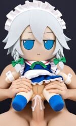 1girls ai_generated anal_sex anus ass_focus asshole being_held blue_eyes breasts doll female fumo_plush held_by_legs held_up legs_held_up legs_up penetration plush_doll plushie plushophilia pussy sakuya_izayoi sex sex_toy short_hair smile thick_ass thick_thighs tight_ass touhou