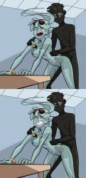 background black_hair colored cumming_while_penetrating dushon female ghost ghost_girl lipstick male male/female monster_prom necklace oz_(monster_prom) penetration polly_geist ponytail see-through sex short_hair sunglasses table transparent_body