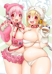 artist_name artist_signature blonde_hair chubby female headphones moomoo-san nitroplus super_pochaco super_sonico super_sonico_(series) tagme twintails