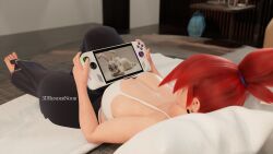 2girls 3drendernoob bare_shoulders barefoot blender_cycles breasts choker cleavage female foster's_home_for_imaginary_friends frankie_foster furry judy_hopps large_breasts red_hair sideboob solo_focus video_games