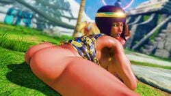 3d adnarimydeth ass bubble_butt busty capcom dress egyptian egyptian_female female female_focus female_only going_commando hourglass_figure menat_(street_fighter) no_panties purple_hair short_hair street_fighter street_fighter_v tagme wide_hips