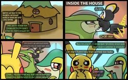 blush building caught caught_in_the_act comic dialogue duo embarrassed emolga emolga_(gti) fellatio female feral feral_on_feral feral_penetrated feral_penetrating generation_1_pokemon generation_5_pokemon hi_res house inside legendary_pokemon male male/female nintendo oral oral_only oral_penetration penetration penile pikachu pokemon pokemon_(species) pokemon_mystery_dungeon rablat sex size_difference size_play small_dom_big_sub smug snivy speech_bubble spike_chunsoft surprised virizion virizion_(gti)