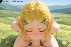 1boy1girl 1girls ai_assisted ai_generated blonde_hair blowjob blush breasts closed_eyes clowenqq cum cum_in_mouth fellatio female female_focus from_above hairclip kneeling long_hair male male/female naked naked_female nipples no_bra nude nude_female oral oral_penetration oral_sex outdoors outside penis penis_in_mouth pointy_ears pov_male princess_zelda scenery sucking sucking_penis the_legend_of_zelda thighs topless uncensored