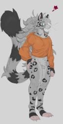 american_opossum anthro blue_eyes bottomless clothed clothing digitigrade duke_(mightypoohead) felid femboy flaccid foreskin fur genitals grey_body grey_fur grey_hair hair hi_res humanoid_genitalia humanoid_penis hybrid itemfunk long_hair long_tail male mammal marsupial pantherine penis realistic_penis_size snow_leopard solo spots sweater sweater_only tail topwear topwear_only whiskers