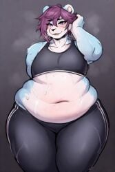 1boy anthro big_ass big_ass_(male) blush blushing_at_viewer fat femboy huge_ass looking_at_viewer obese slightly_chubby_anthro slightly_chubby_male sweat sweating thick_thighs wide_hips workout_clothes