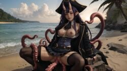 4k ai_generated arm_support ascot bangs beach belt blush breasts breasts_out captain_hannah coat corset day detached_collar earrings female hat horns indie_virtual_youtuber indie_vtuber long_hair looking_at_viewer miniskirt mole mole_under_eye nipples ocean oni_horns open_clothes open_coat outdoors pirate pirate_hat pleated_skirt pointy_ears purple_hair pussy pussy_juice red_eyes restrained_by_tentacles sand sitting skirt sky solo spread_legs stable_diffusion tentacle tentacle_in_pussy tentacle_monster tentacle_penetration tentacle_rape tentacle_sex thighhighs uncensored virtual_youtuber vtuber water wetartist