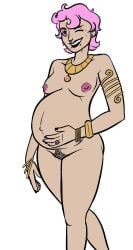 1girls belly big_belly breasts collar de88a8le_smuts female homestuck nipple_piercing nipples outie_navel pink_eyes pink_hair pregnant pubic_hair pussy roxy_lalonde solo