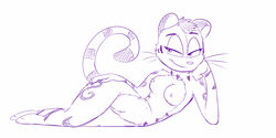 absurd_res aged_up anthro bedroom_eyes breasts edit feline female half-closed_eyes hi_res jurassiczalar kiki_(jurassiczalar) lying mammal mature_female medium_breasts nipples nude pinup pose pussy seductive sketch solo tiger tribal