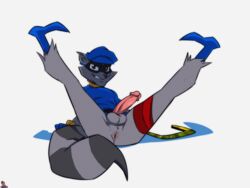 absurd_res anthro anus ass balls bottomless clothed clothing crazedg edit erection fur grin hat hi_res humanoid_penis legs_up looking_at_viewer lying male male_only mammal naughty_face on_back penis perineum pinup pose presenting raccoon reclining signature sly_cooper sly_cooper_(series) smile smooth_fur solo spread_legs spreading striped_tail stripes video_games