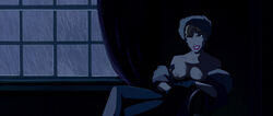 atlantis:_the_lost_empire blonde_hair breasts disney earrings edit female female_only helga_sinclair legs lipstick night nipples rain screenshot screenshot_edit smile teeth topless window