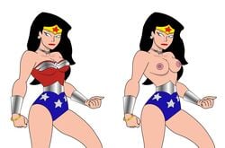 before_and_after blue_eyes dark-yoka18 dark_hair dc_comics female stars strong_woman superheroine topless wonder_woman wonder_woman_(series)