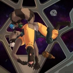 absurd_res alcohol anus ass beer beverage bulge clothed clothing dildo exposed gay guardians_of_the_galaxy hi_res jumpsuit lumi male male_only mammal marvel partially_clothed penseal raccoon rocket_raccoon sex_toy space spacecraft vehicle yaoi zero_gravity